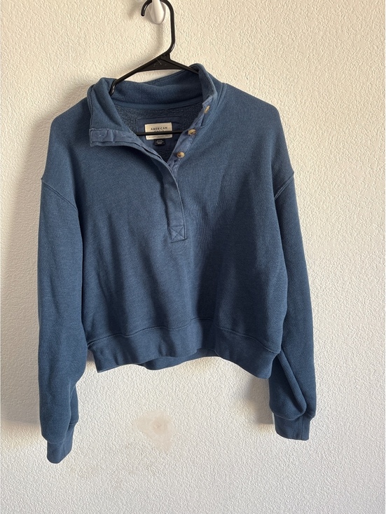 American Eagle Outfitters Tops - American Eagle Outfitters Women's Blue Button-Up Fleece Pullover Sweatshirt, S